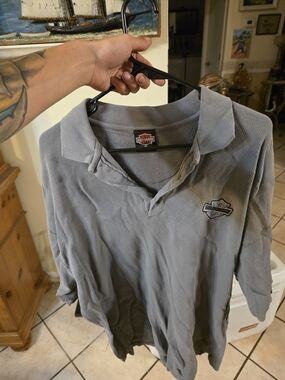 Barrett Harley Davidson El Paso Texas Men's Grey Vintage Short Sleeve Polo Sz XL